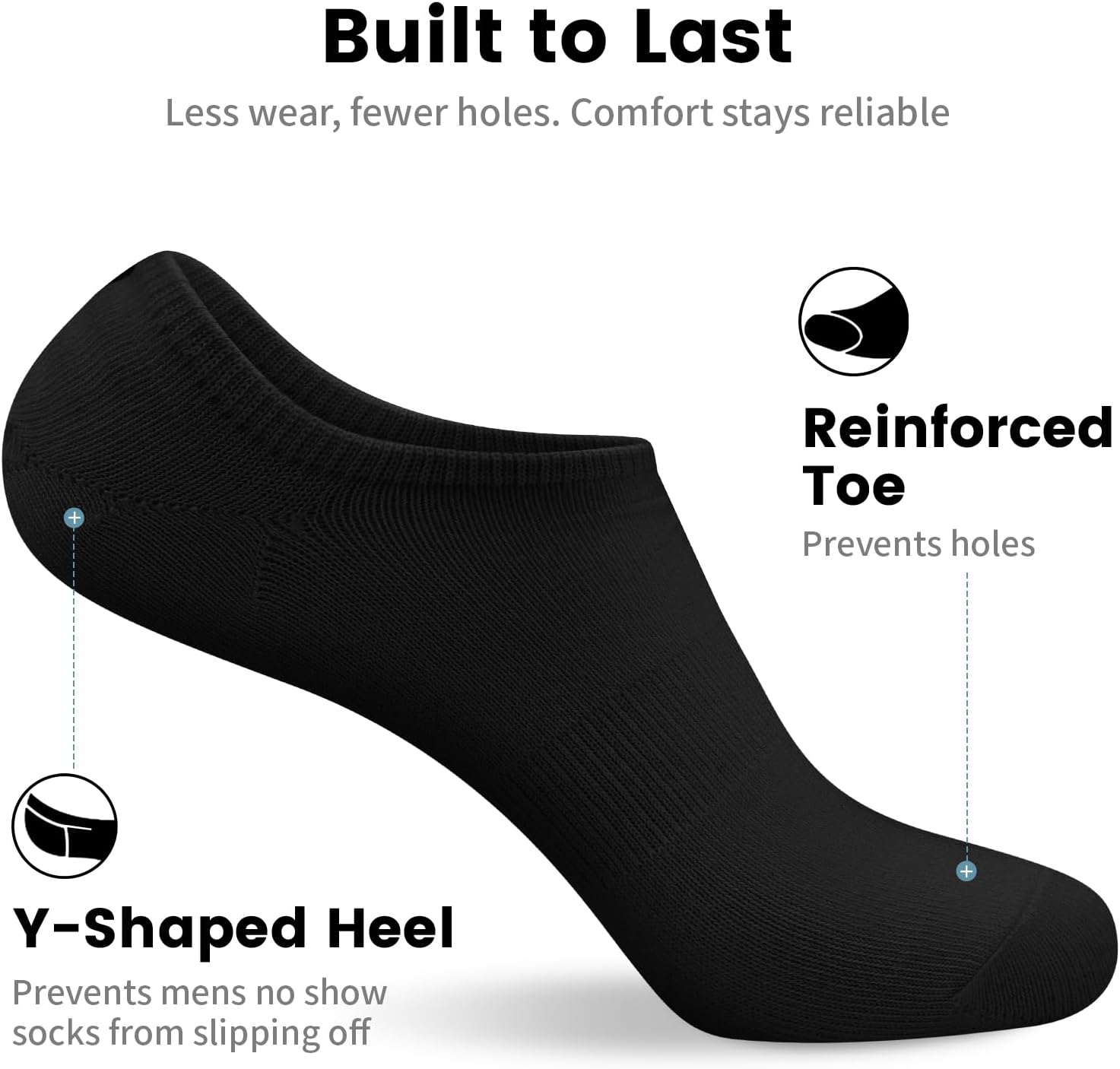 No Show Socks Men, Low Cut Ankle Short Casual Cotton Socks with Non Slip Grips 6-10/11-13