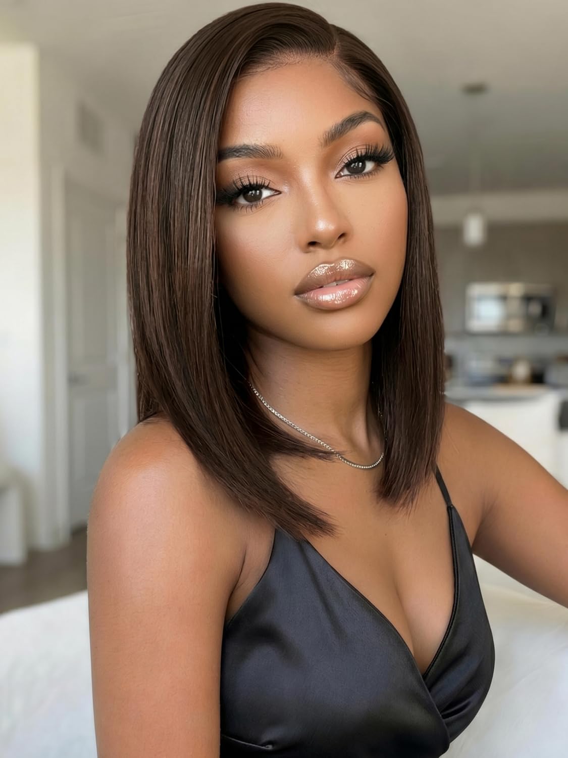 Golden Brown Highlight Glueless Yaki Straight Precut 7x5 Lace Front Wigs Human Hair Drawstring Ombre Pre Plucked Bleached Knots 30S Ready to Wear and Go Wig with Dark Roots 16Inch