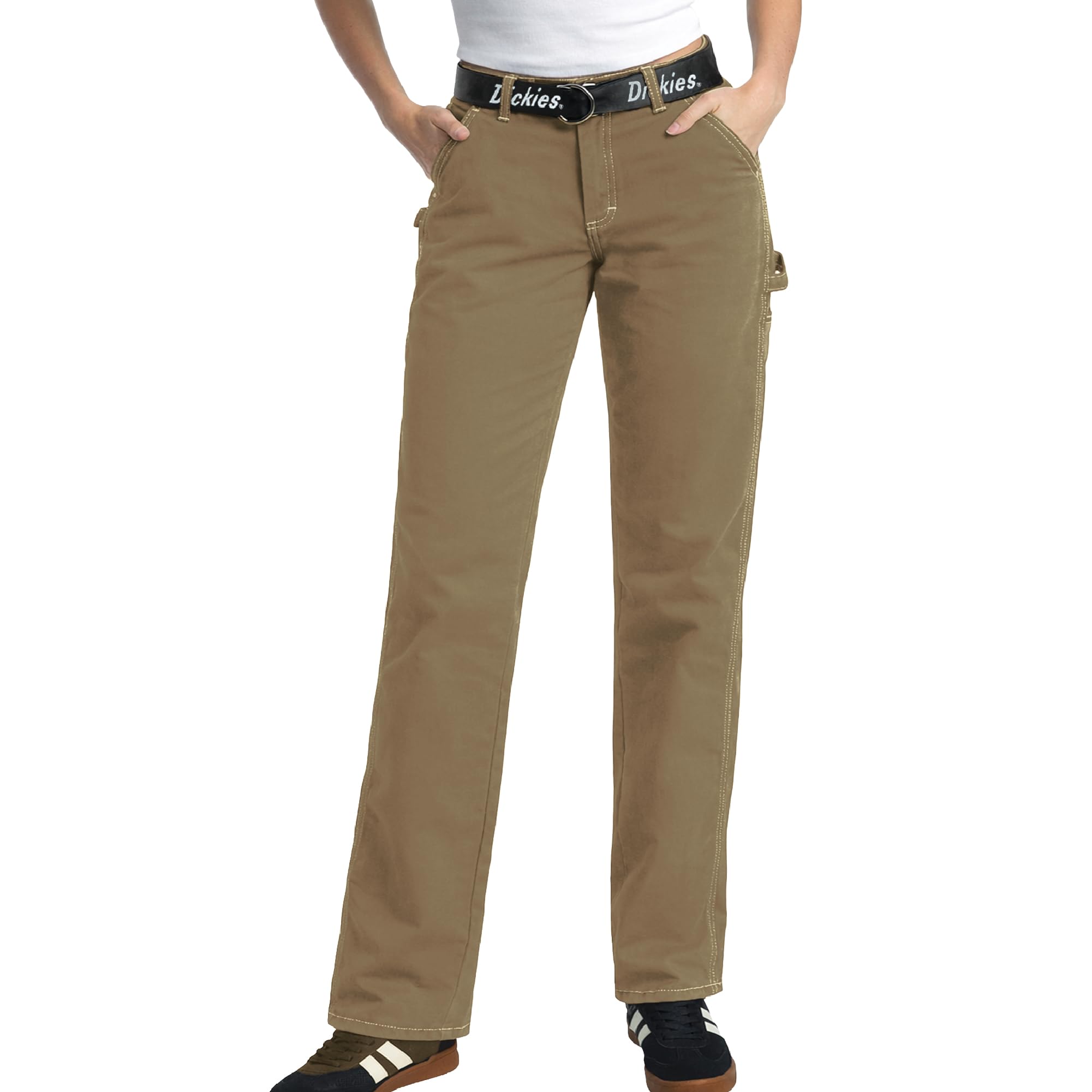 Dickies Womens Work Pants with Belt - Relaxed Fit Straight Leg High Waisted Carpenter Pants for Women with Utility Pockets