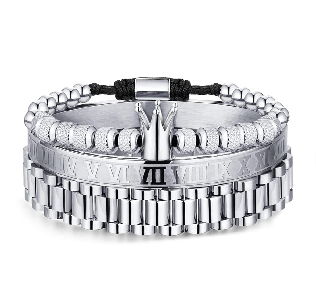 3PCS Stainless Steel Bracelets for Men Gold Roman Numeral Bangle Bracelet Twisted Cable Bracelet Adjustable Cuff Bracelet Mens Luxury Jewelry Bracelets Gifts