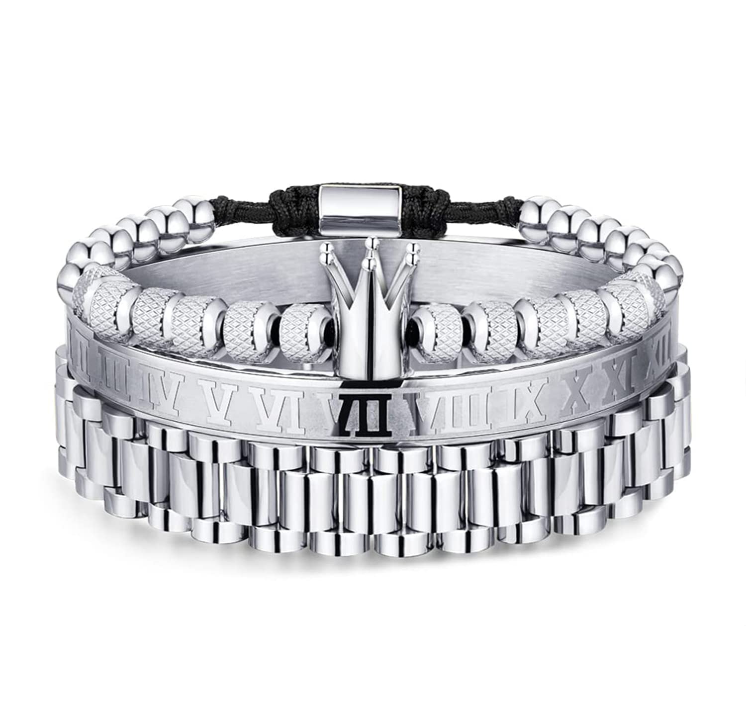 3PCS Stainless Steel Bracelets for Men Gold Roman Numeral Bangle Bracelet Twisted Cable Bracelet Adjustable Cuff Bracelet Mens Luxury Jewelry Bracelets Gifts