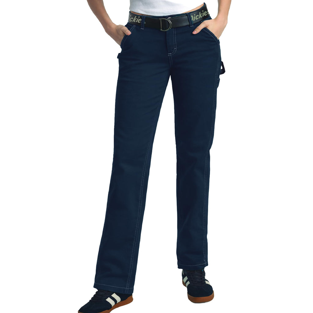 Dickies Womens Work Pants with Belt - Relaxed Fit Straight Leg High Waisted Carpenter Pants for Women with Utility Pockets