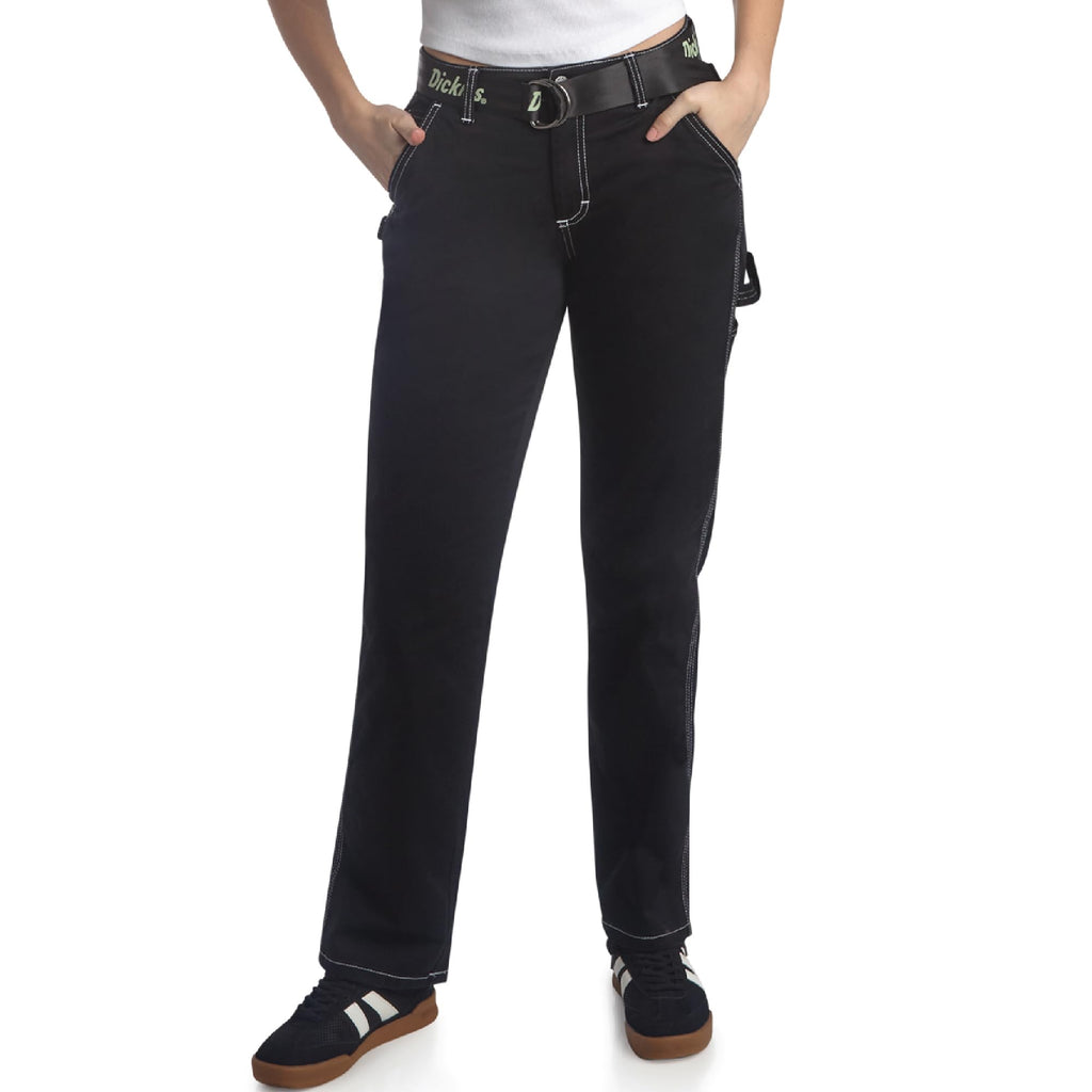 Dickies Womens Work Pants with Belt - Relaxed Fit Straight Leg High Waisted Carpenter Pants for Women with Utility Pockets