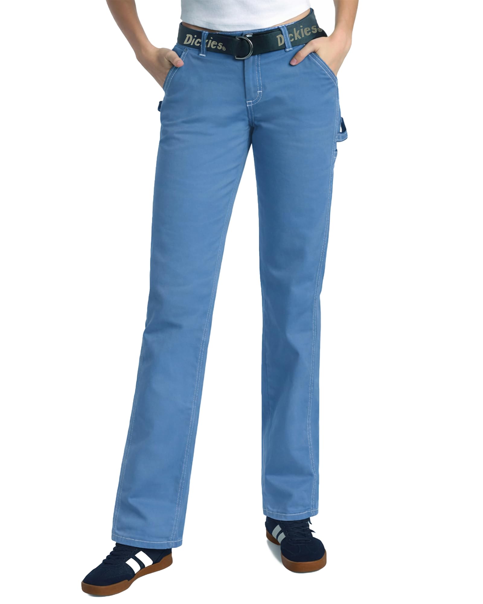 Dickies Womens Work Pants with Belt - Relaxed Fit Straight Leg High Waisted Carpenter Pants for Women with Utility Pockets