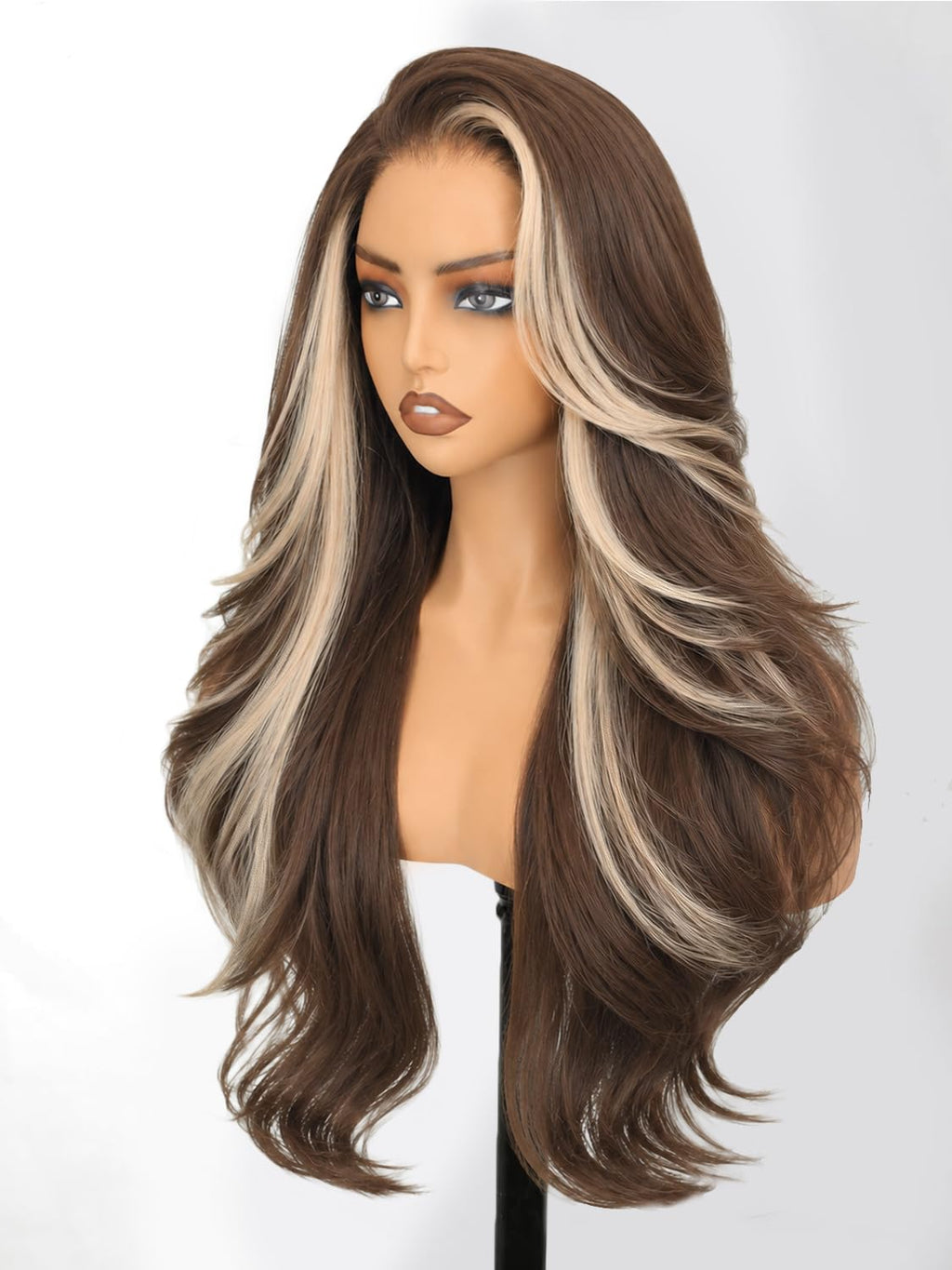 13x4 HD Lace Front Glueless Wigs for Women Black Long Layered Wave Wig Natural Hairline Heat Resistant Synthetic for Daily Use Beginner Friendly 26 Inch