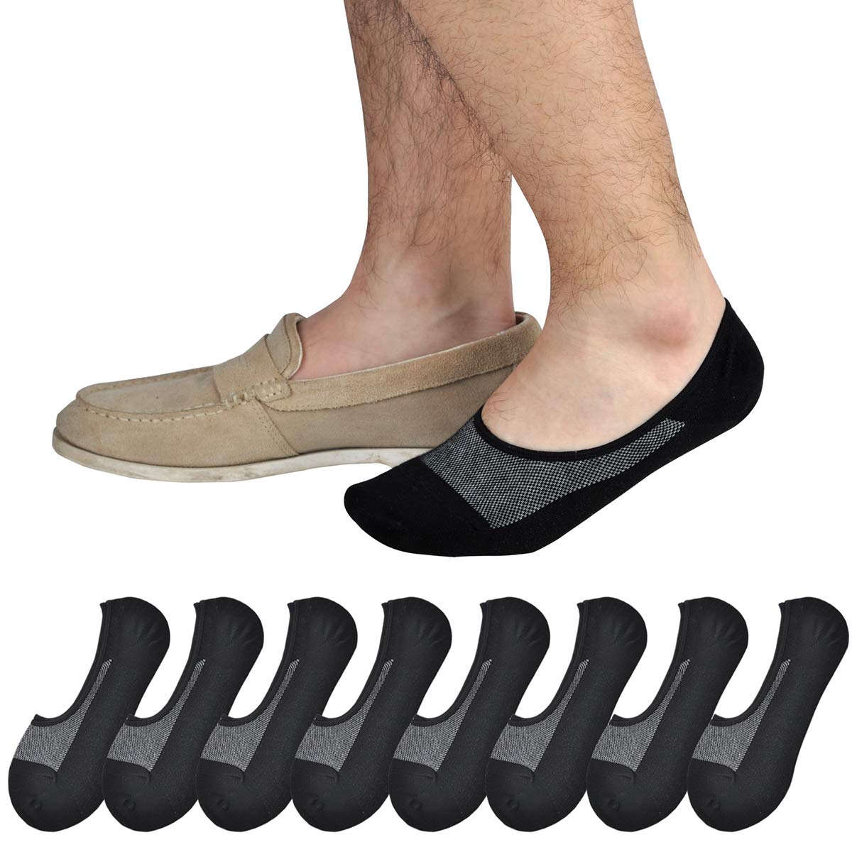 Genuine Mens No Show Socks, Loafer Sneakers Low Cut Cotton Socks With Non Slip Grips