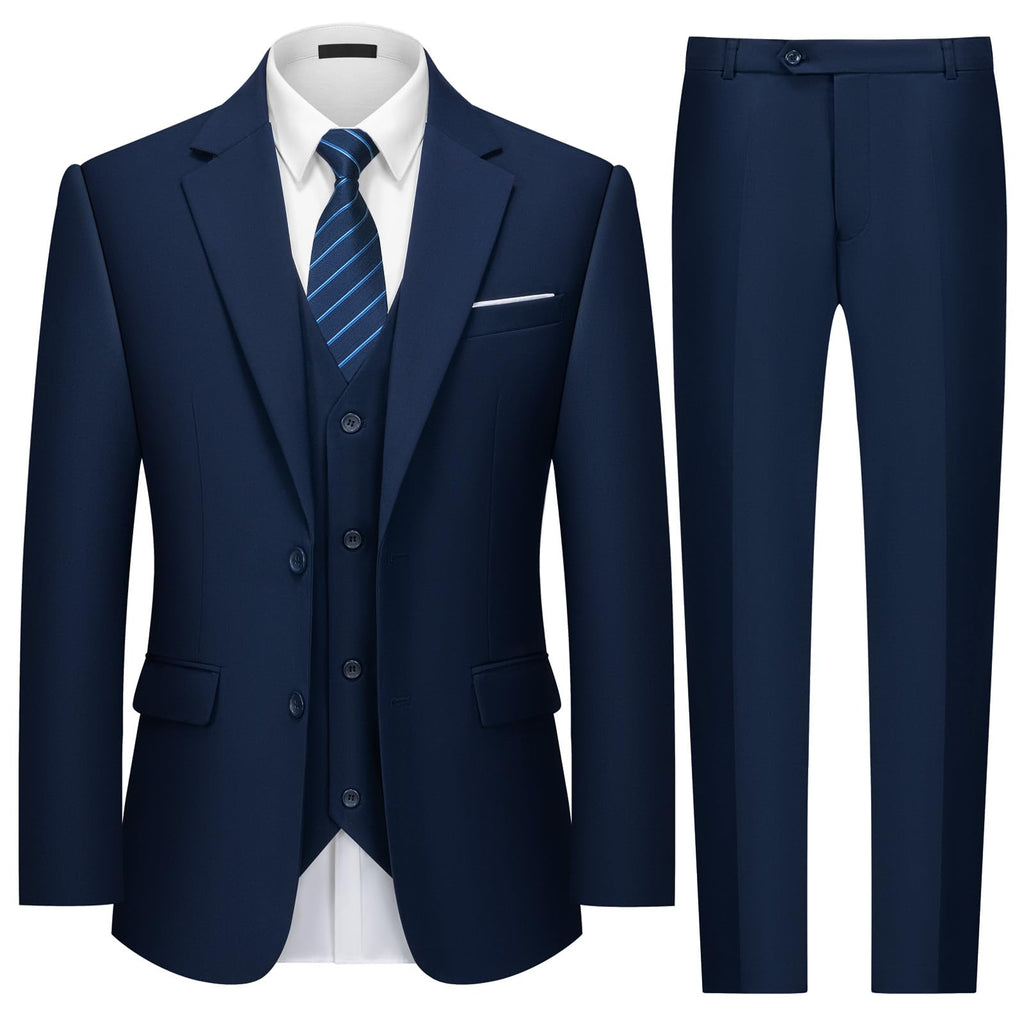 Mens Two Button 3-Piece Suits Slim Fit Tuxedo Set with Blazer Jacket Vest & Pants for Wedding Prom Business