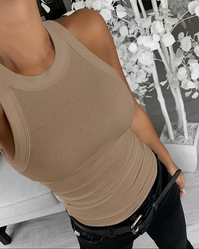 3 Piece Womens Tank Tops Sleeveless Basic Cami Shirt Slim Knit Ribbed Racerback Blouses