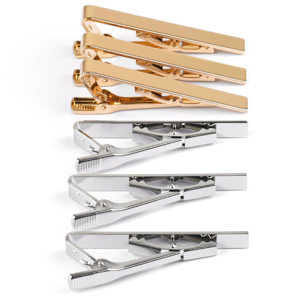 6 Pcs Tie Clips for Men, Classic Shiny & Glossy Tie Bar, Ideal for Father, Husband, Boyfriend, Business, Wedding, Tie Pins with Gift Box