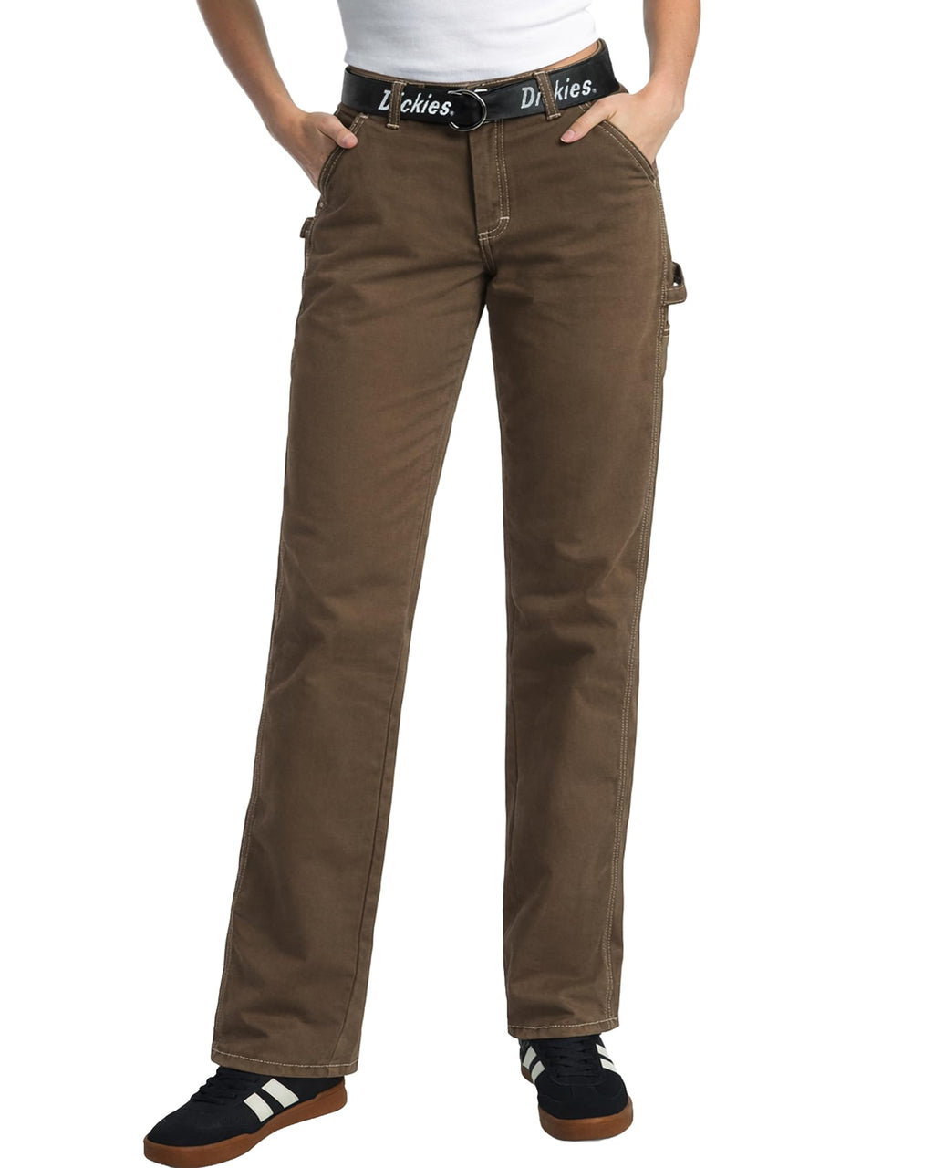 Dickies Womens Work Pants with Belt - Relaxed Fit Straight Leg High Waisted Carpenter Pants for Women with Utility Pockets