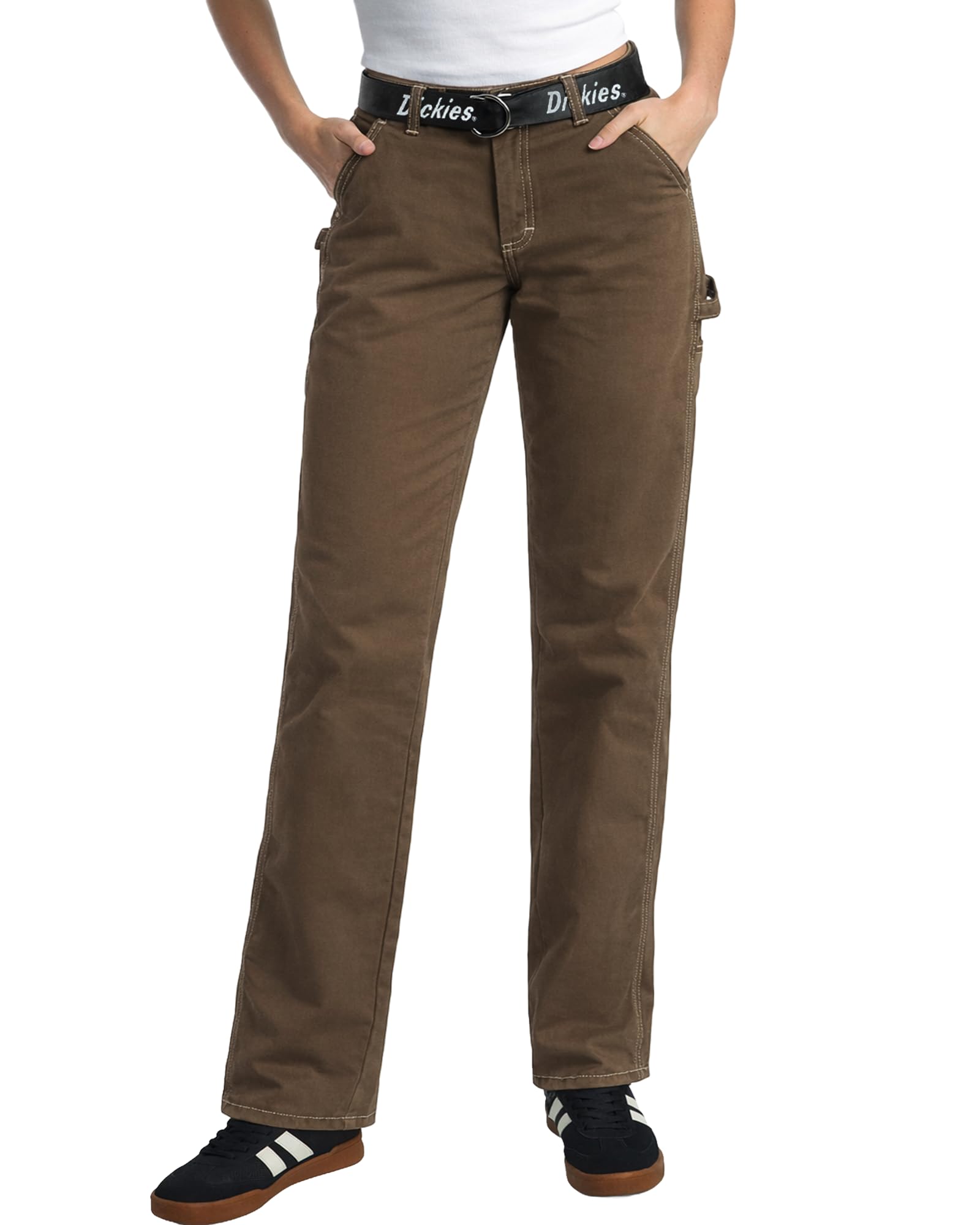 Dickies Womens Work Pants with Belt - Relaxed Fit Straight Leg High Waisted Carpenter Pants for Women with Utility Pockets