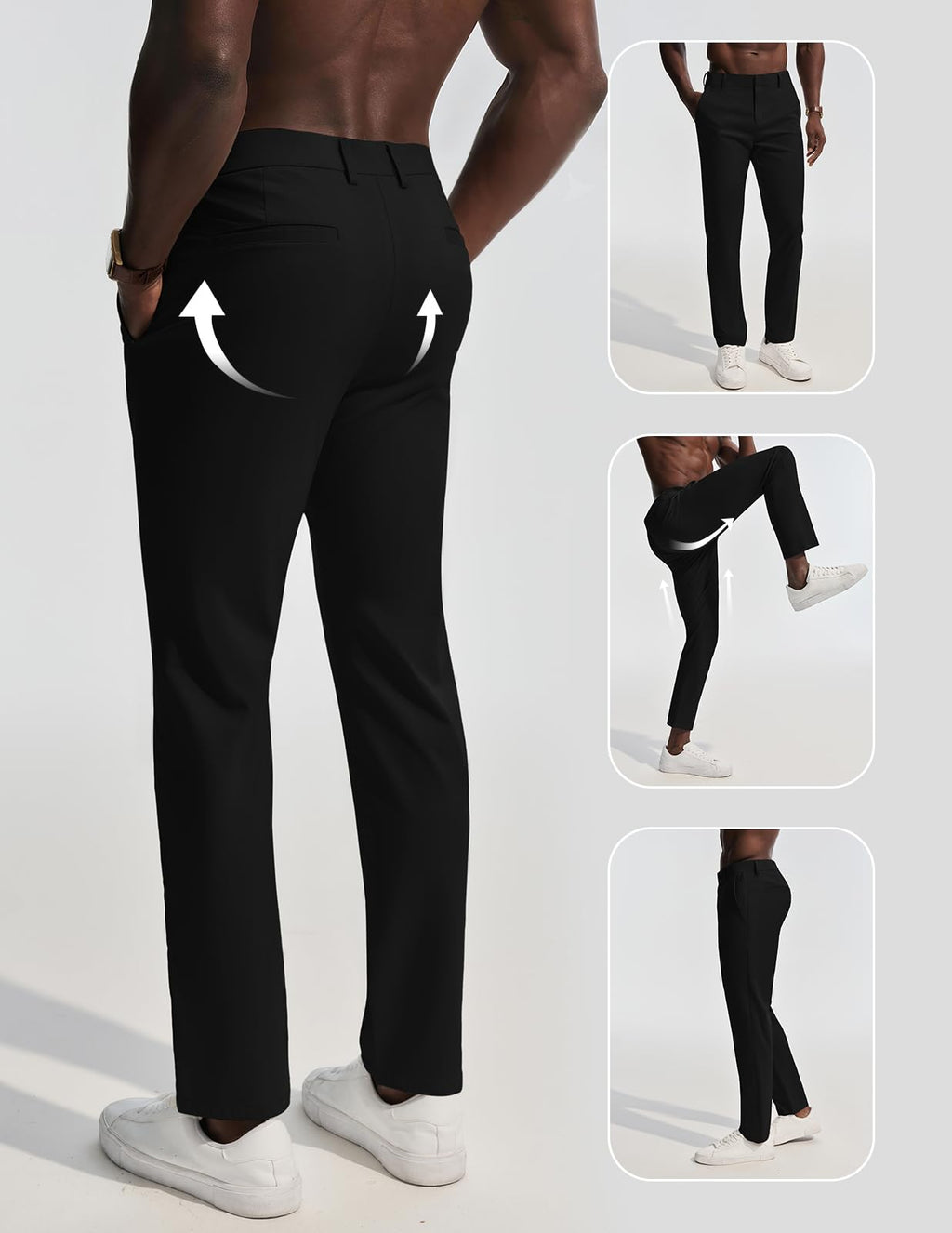 Mens Dress Pants 4-Way Stretch Tapered Trousers Extended Waist Dress Pant Casual Golf Pants