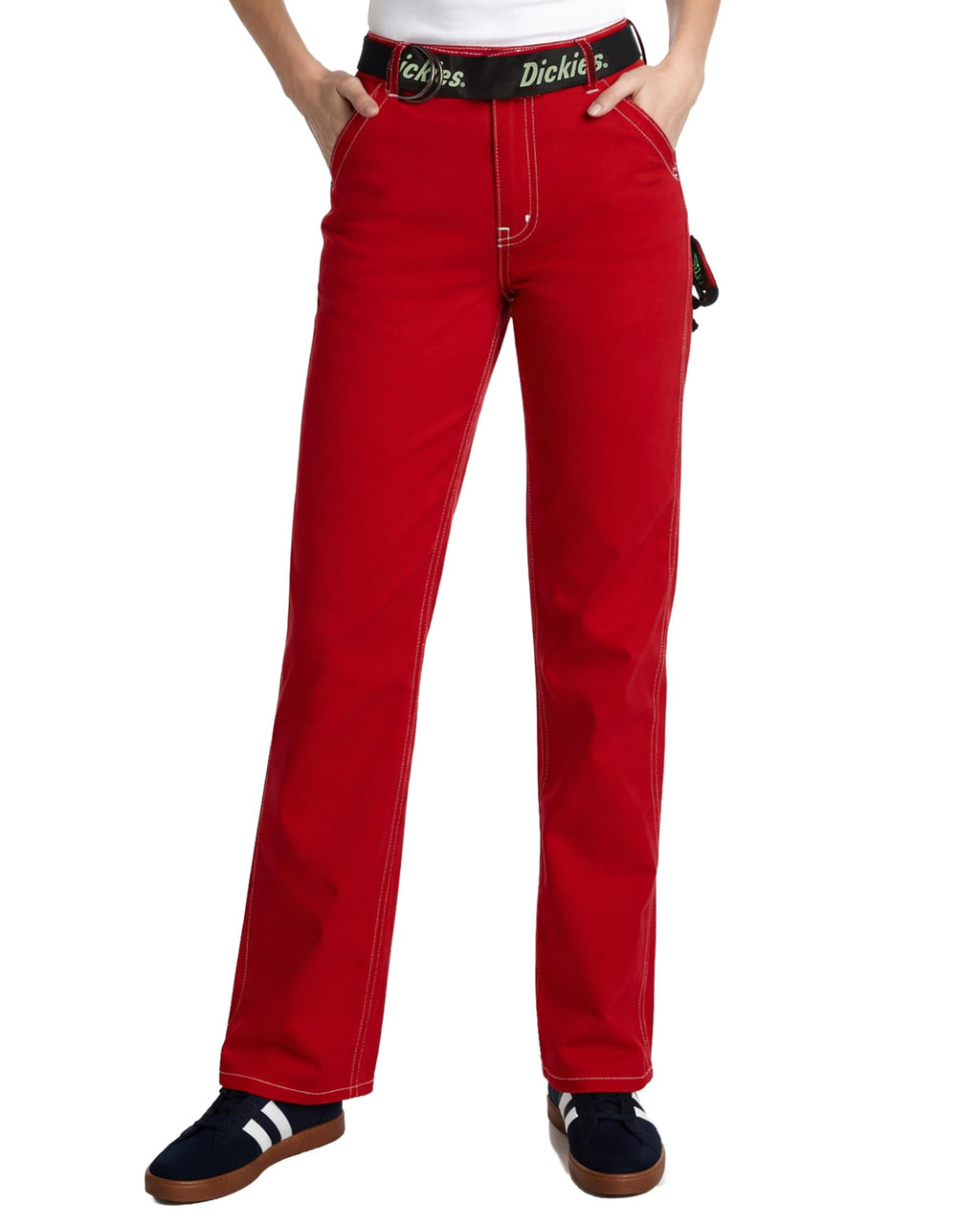 Dickies Womens Work Pants with Belt - Relaxed Fit Straight Leg High Waisted Carpenter Pants for Women with Utility Pockets