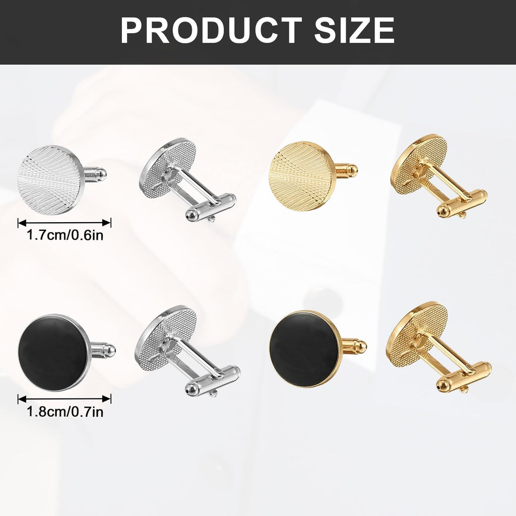 4 Pairs Cufflinks for Men Classic Tone Cuff Links Fashion Men Cufflinks Gold/Sliver Striped Disc Square Rectangle Cuff Links for Business Wedding Party Gift Box