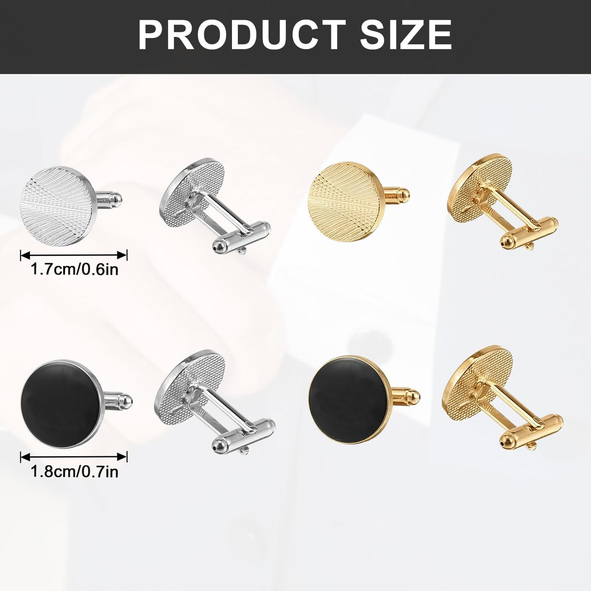 4 Pairs Cufflinks for Men Classic Tone Cuff Links Fashion Men Cufflinks Gold/Sliver Striped Disc Square Rectangle Cuff Links for Business Wedding Party Gift Box