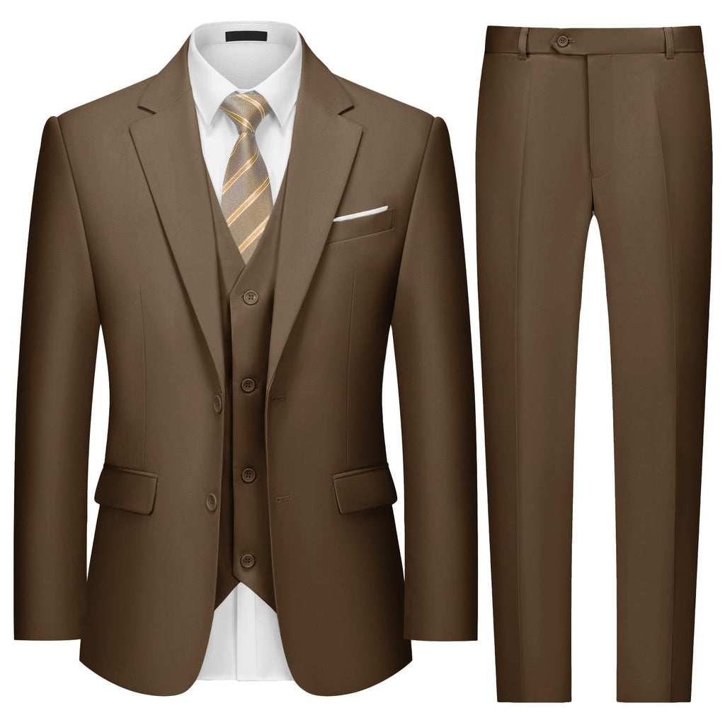 Mens Two Button 3-Piece Suits Slim Fit Tuxedo Set with Blazer Jacket Vest & Pants for Wedding Prom Business