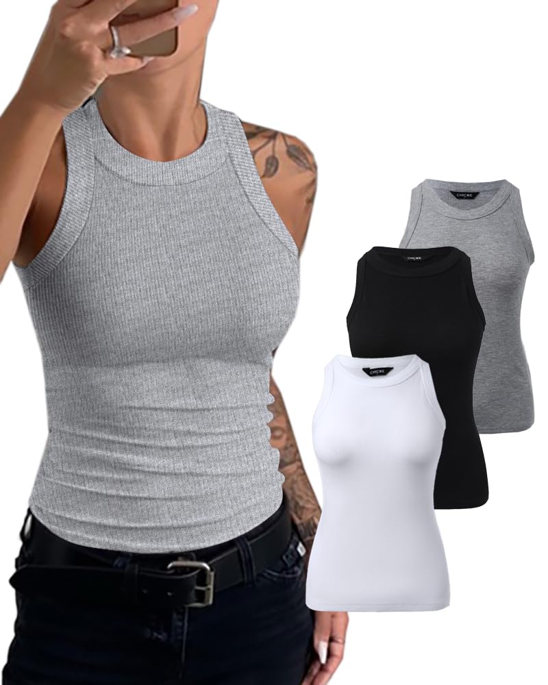 3 Piece Womens Tank Tops Sleeveless Basic Cami Shirt Slim Knit Ribbed Racerback Blouses