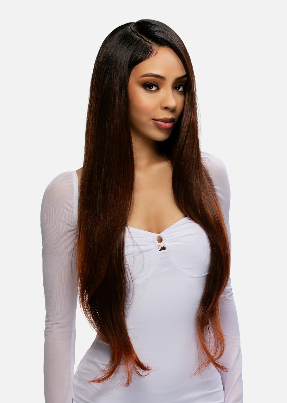 13X6 HD Lacefrontal Wig, Preplucked Hairline, Natural Baby Hair, Free parting, Heat Safe Synthetic Women, Natural Look, Long Straight with Layered Ends Wig (1B Off Black)