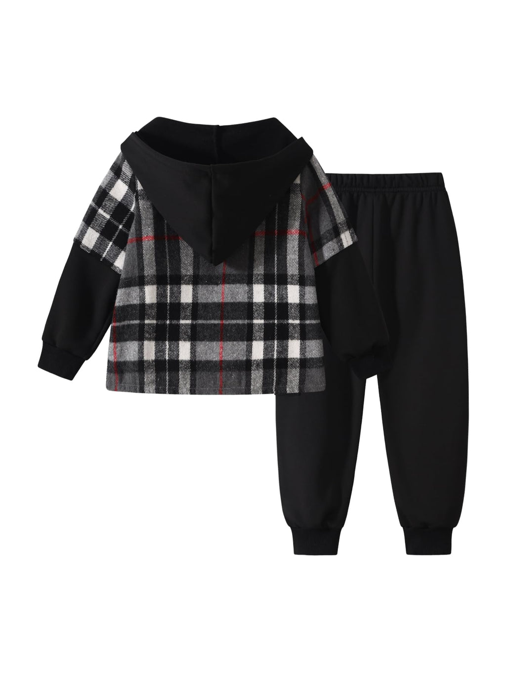 2Pcs Kids Boys Flannel Plaid Shirt Tops Pants Set Hoodie Sweatsuit for Fall Winter Spring Outfits 4-12 Years