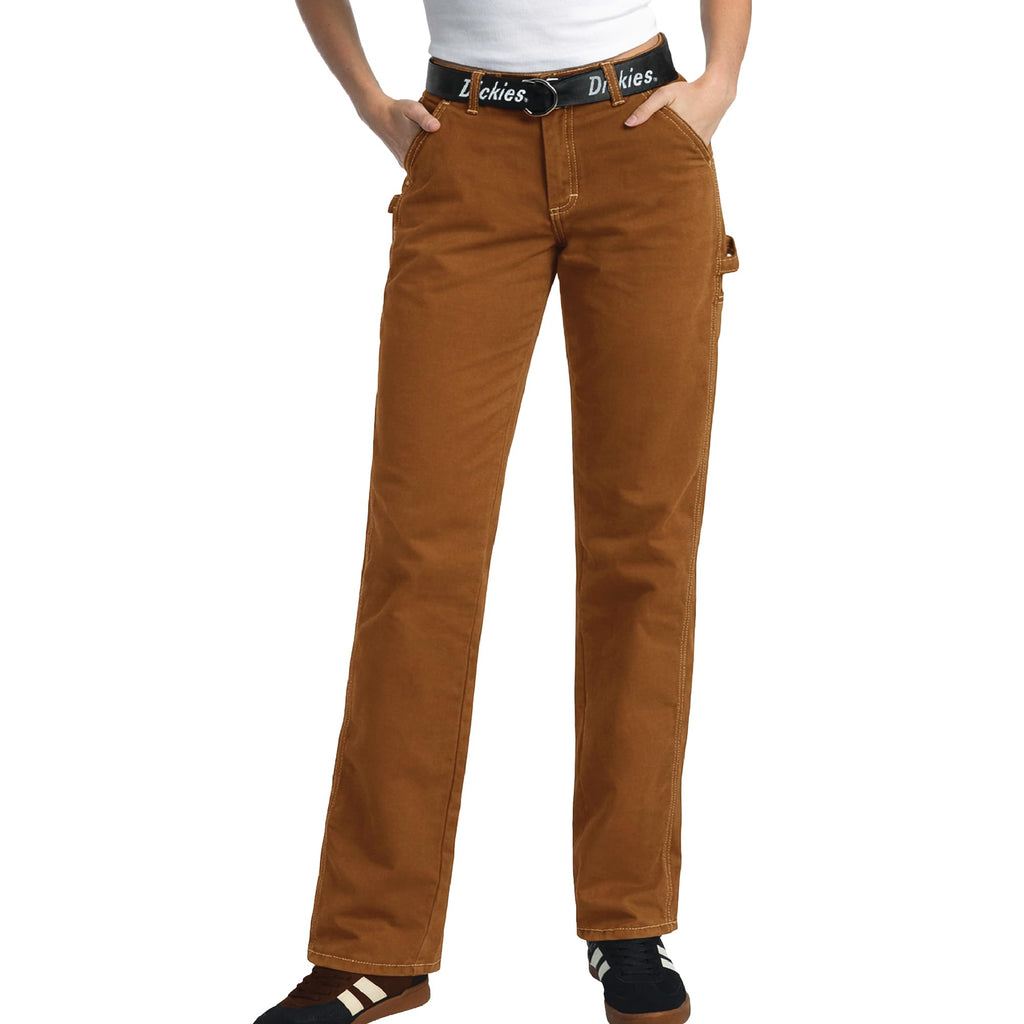 Dickies Womens Work Pants with Belt - Relaxed Fit Straight Leg High Waisted Carpenter Pants for Women with Utility Pockets