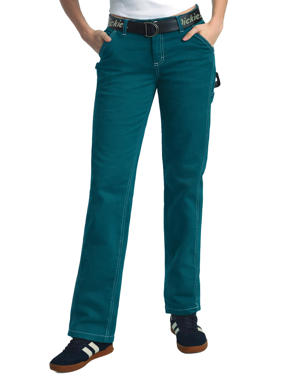 Dickies Womens Work Pants with Belt - Relaxed Fit Straight Leg High Waisted Carpenter Pants for Women with Utility Pockets
