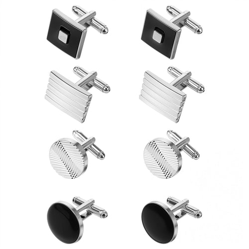 4 Pairs Cufflinks for Men Classic Tone Cuff Links Fashion Men Cufflinks Gold/Sliver Striped Disc Square Rectangle Cuff Links for Business Wedding Party Gift Box