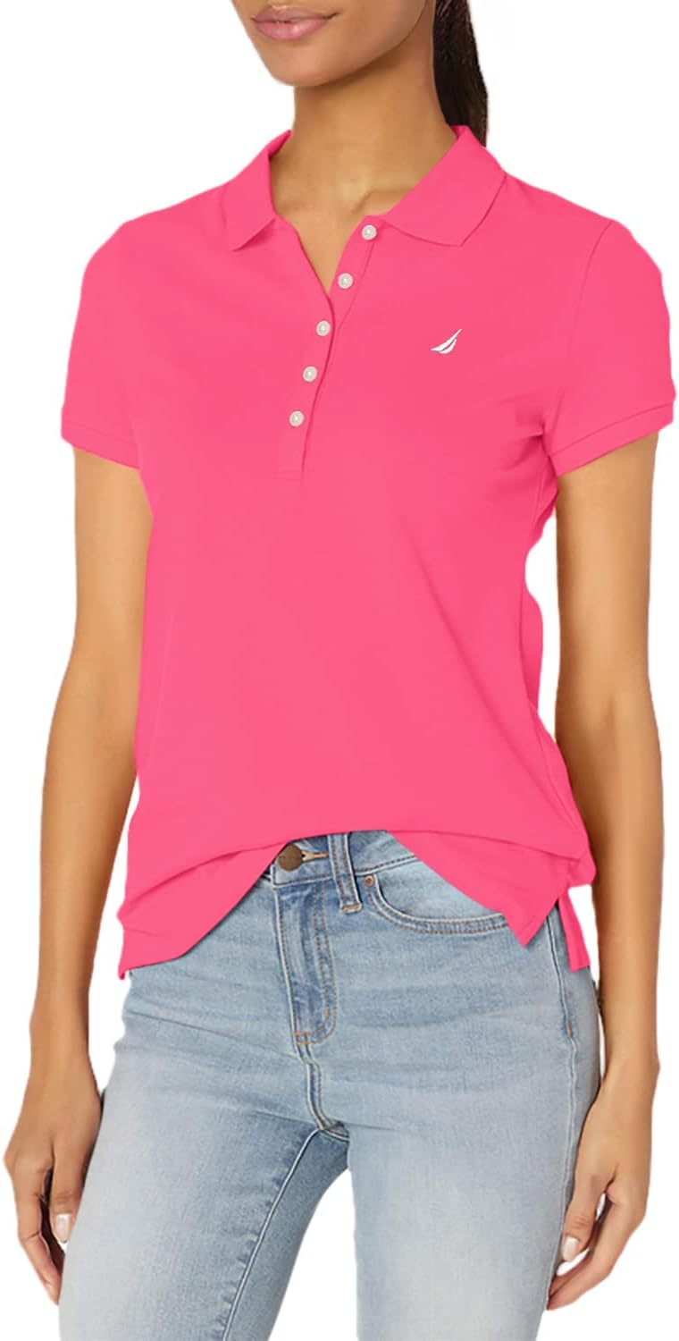 Nautica Women's 5-Button Short Sleeve Breathable 100% Cotton Polo Shirt