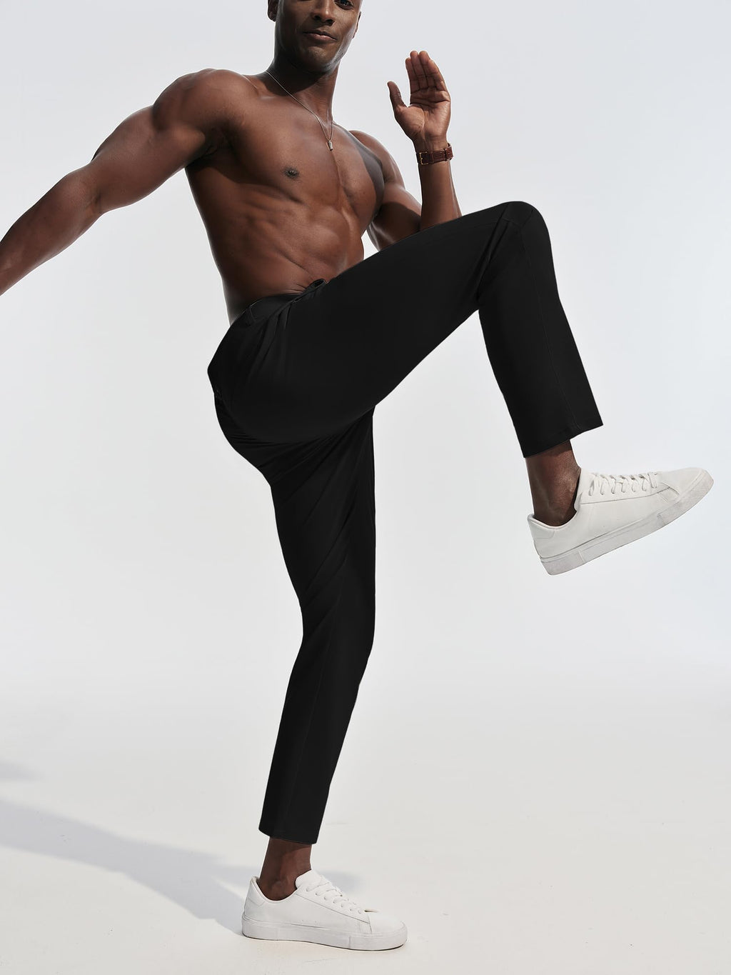 Mens Dress Pants 4-Way Stretch Tapered Trousers Extended Waist Dress Pant Casual Golf Pants