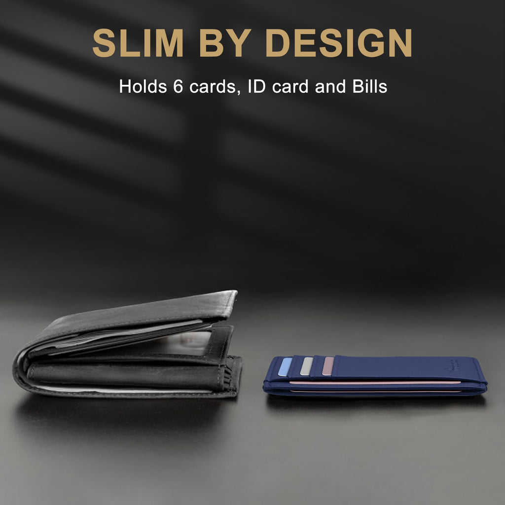 Slim Wallet Front Pocket Minimalist Leather RFID Blocking Medium Size