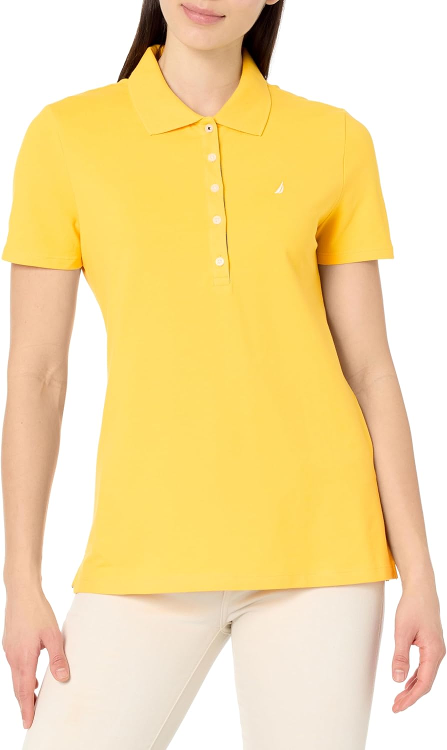 Nautica Women's 5-Button Short Sleeve Breathable 100% Cotton Polo Shirt