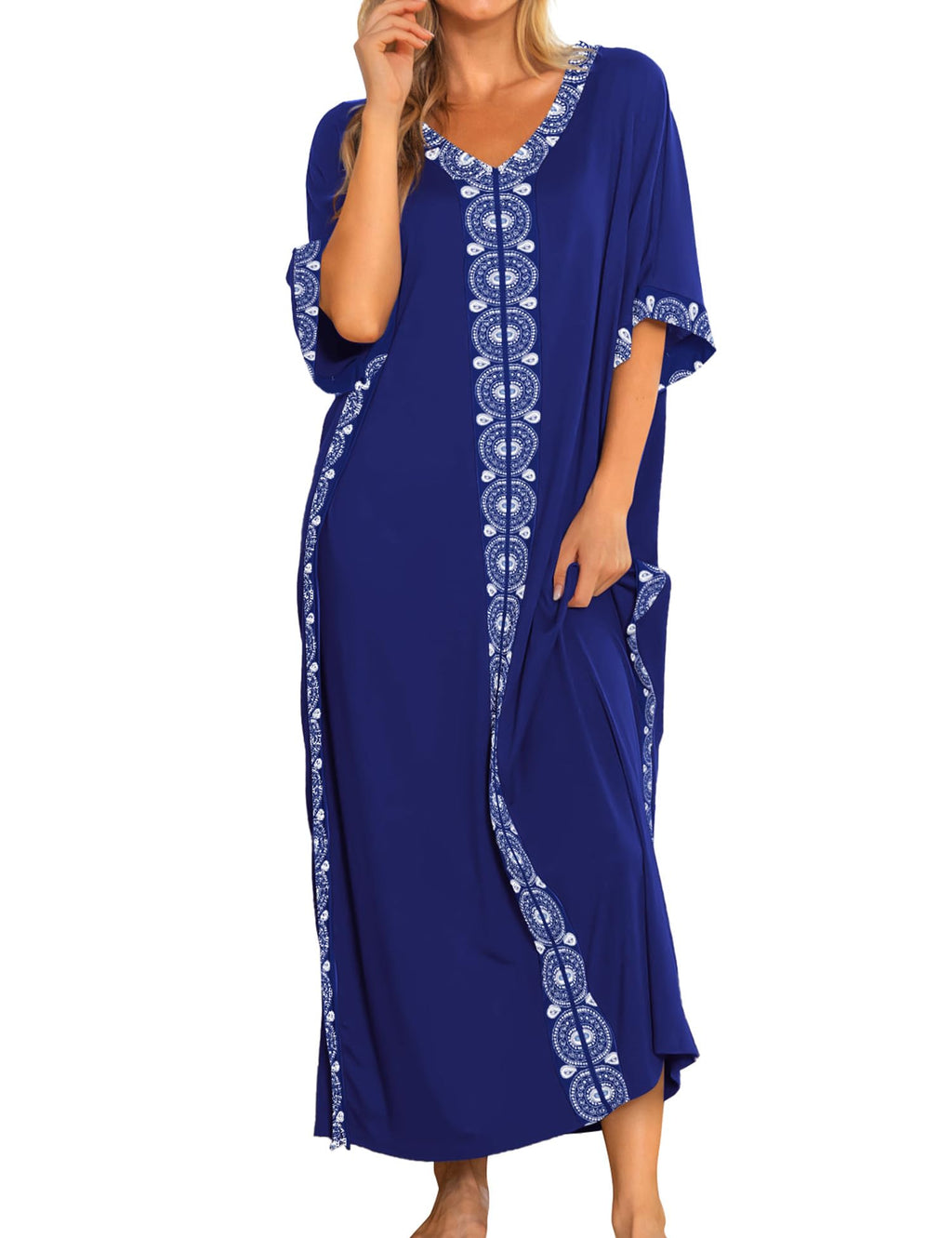 Women Nightgowns Cotton Caftan House Dress Short Sleeve Sleepwear Vacation Beach Moo Moos Dress with Pockets