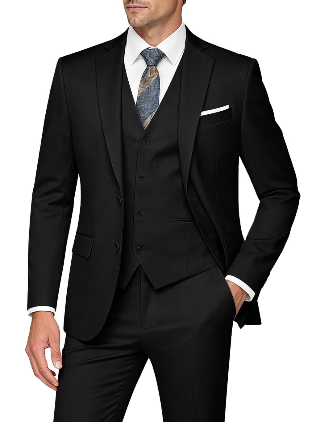 Men's Slim Fit 3 Piece Suits Two Button Blazer Vest & Pants Tuxedo Set for Business Wedding Party
