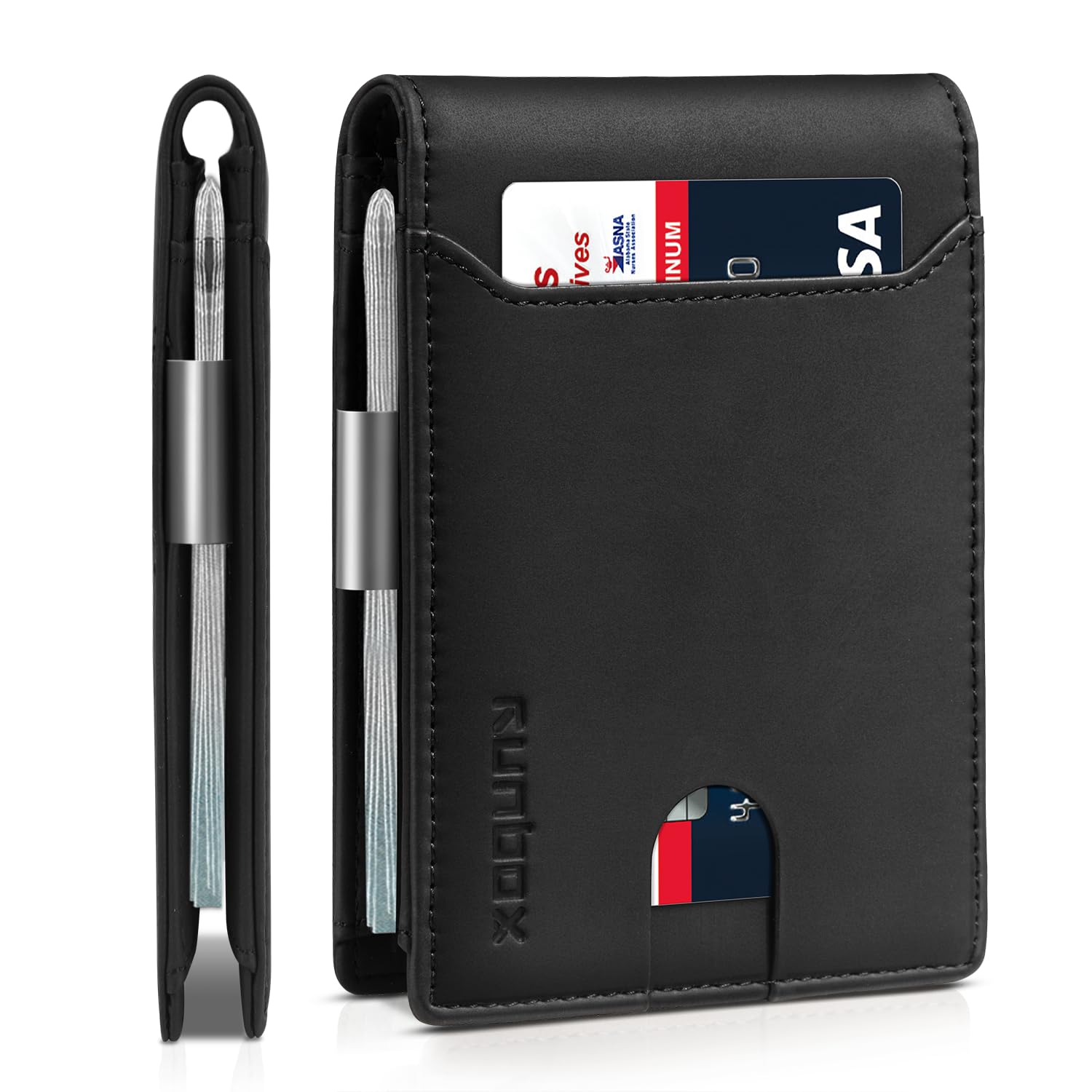 Slim Wallets for Men - Leather Money Clip Mens Wallet - RFID Blocking Front Pocket Bifold Wallet - Thin Credit Card Holder with Gift Box