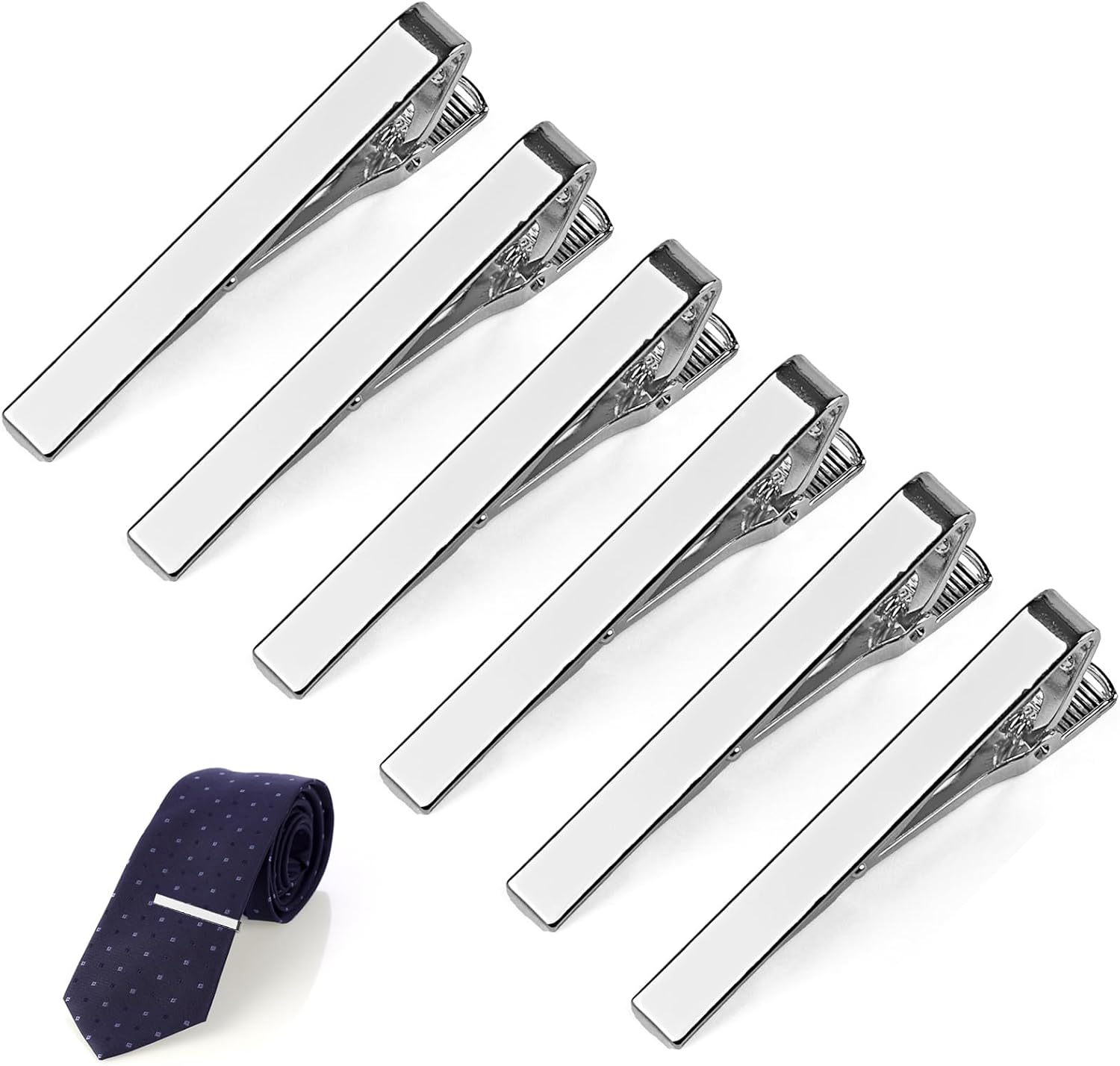 6 Pcs Tie Clips for Men, Classic Shiny & Glossy Tie Bar, Ideal for Father, Husband, Boyfriend, Business, Wedding, Tie Pins with Gift Box
