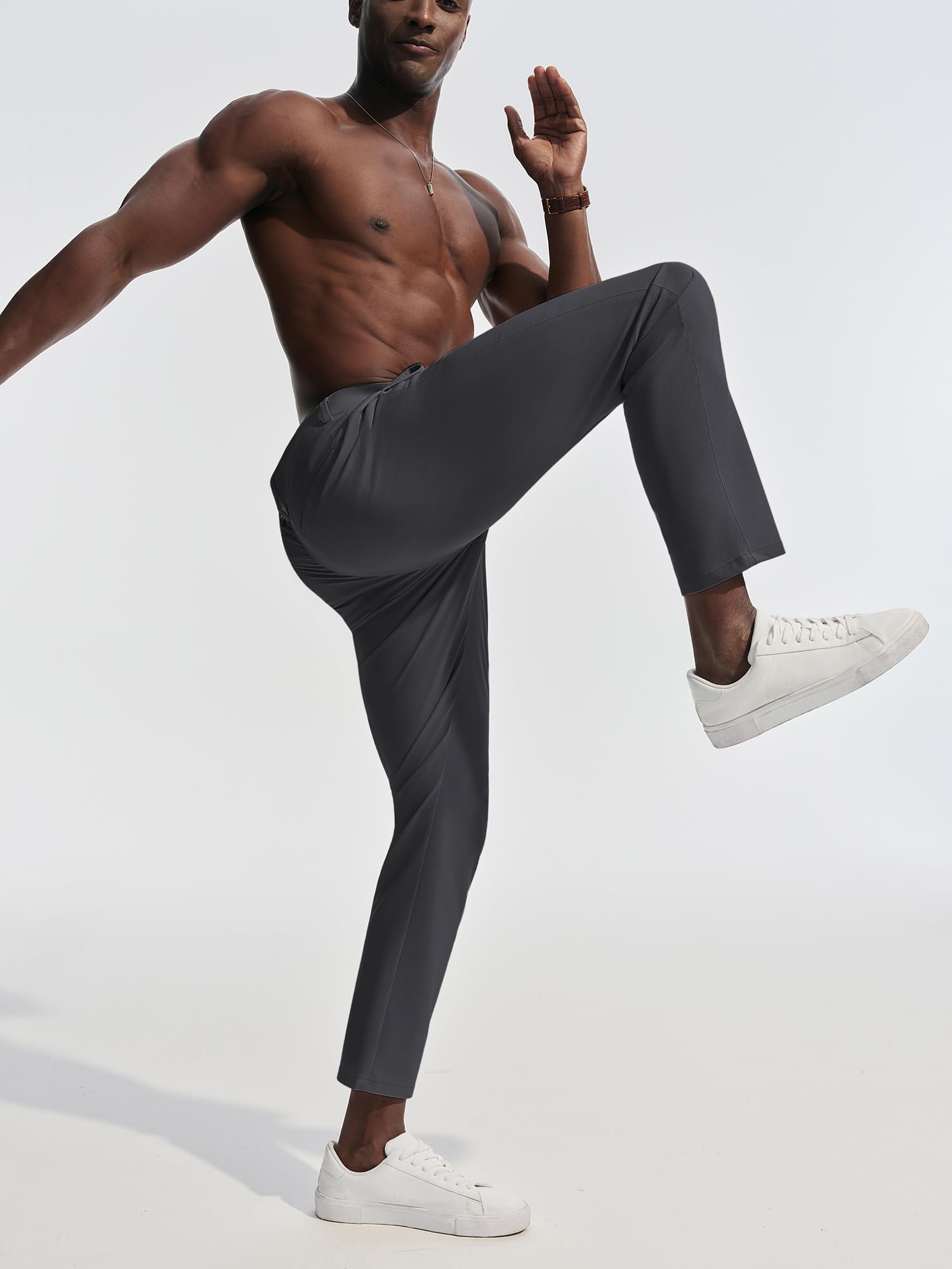 Mens Dress Pants 4-Way Stretch Tapered Trousers Extended Waist Dress Pant Casual Golf Pants