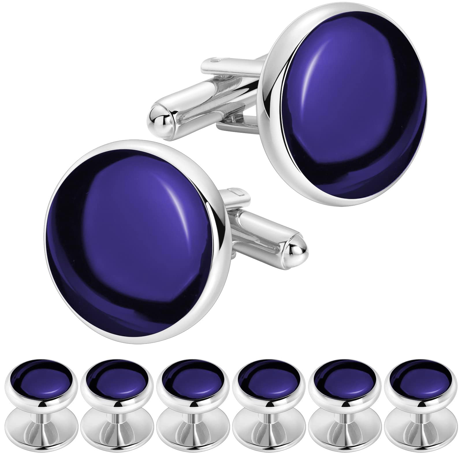 Men’s Cufflinks and Tuxedo Studs Set with Gift Box; Men’s Jewelry or Accessories Suitable for Black Suit White Shirts Vest and Red Bow tie on Wedding or Anniversary and Birthday