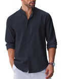 Men's Long Sleeve Oxford Dress Shirts Button Down Shirt Casual Band Collar Shirts