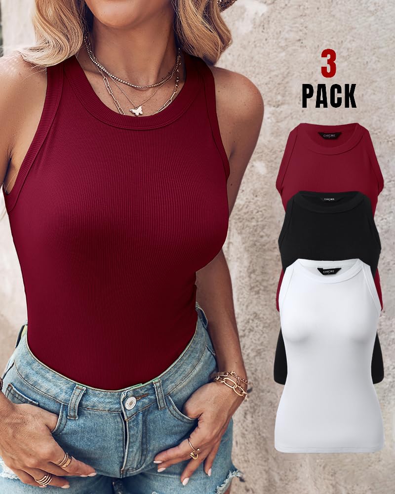 3 Piece Womens Tank Tops Sleeveless Basic Cami Shirt Slim Knit Ribbed Racerback Blouses