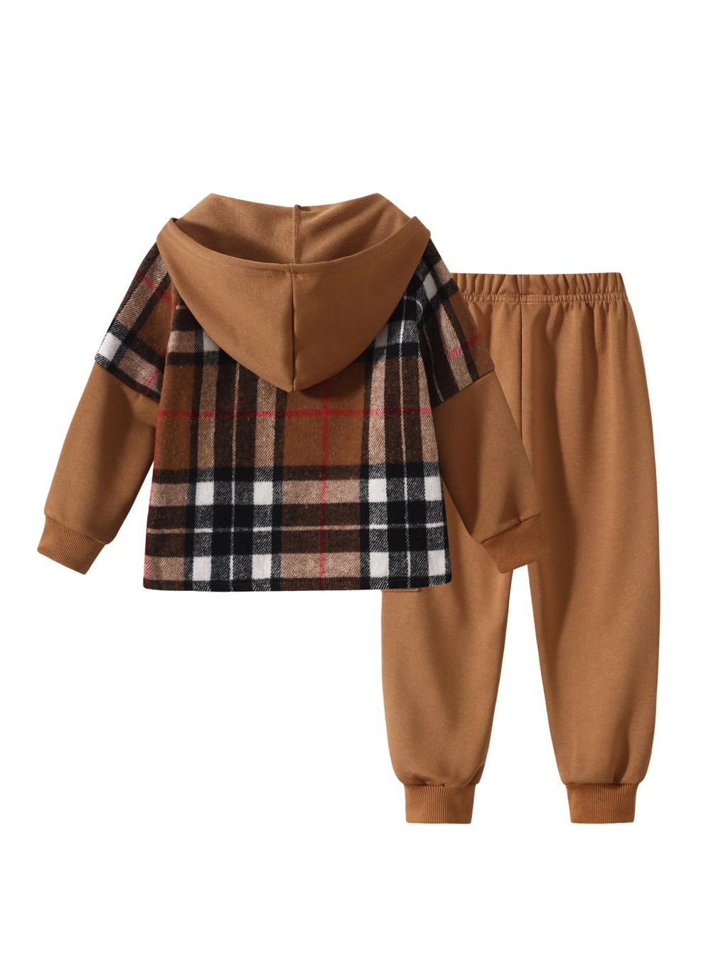 2Pcs Kids Boys Flannel Plaid Shirt Tops Pants Set Hoodie Sweatsuit for Fall Winter Spring Outfits 4-12 Years