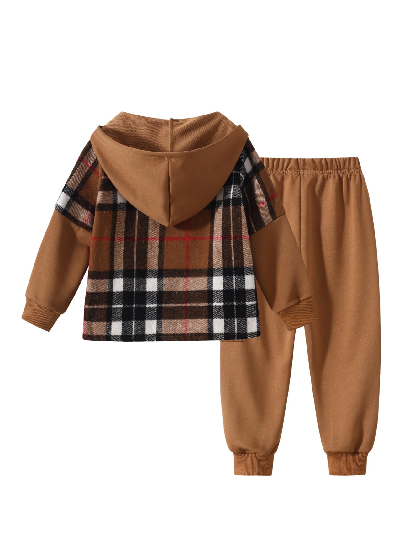 2Pcs Kids Boys Flannel Plaid Shirt Tops Pants Set Hoodie Sweatsuit for Fall Winter Spring Outfits 4-12 Years
