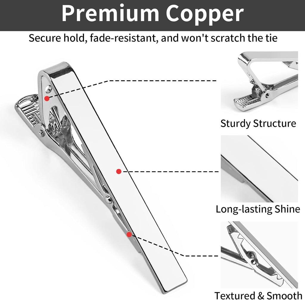 6 Pcs Tie Clips for Men, Classic Shiny & Glossy Tie Bar, Ideal for Father, Husband, Boyfriend, Business, Wedding, Tie Pins with Gift Box