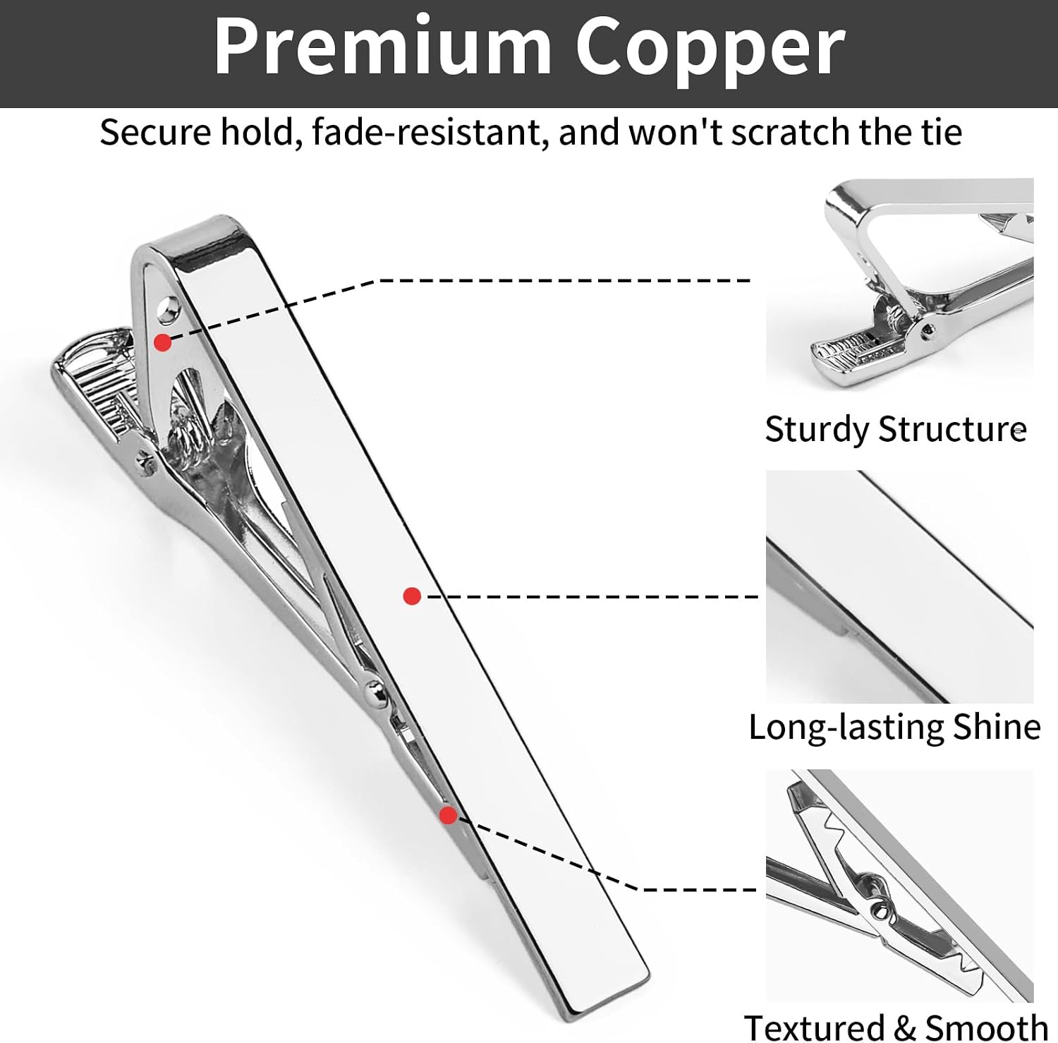 6 Pcs Tie Clips for Men, Classic Shiny & Glossy Tie Bar, Ideal for Father, Husband, Boyfriend, Business, Wedding, Tie Pins with Gift Box