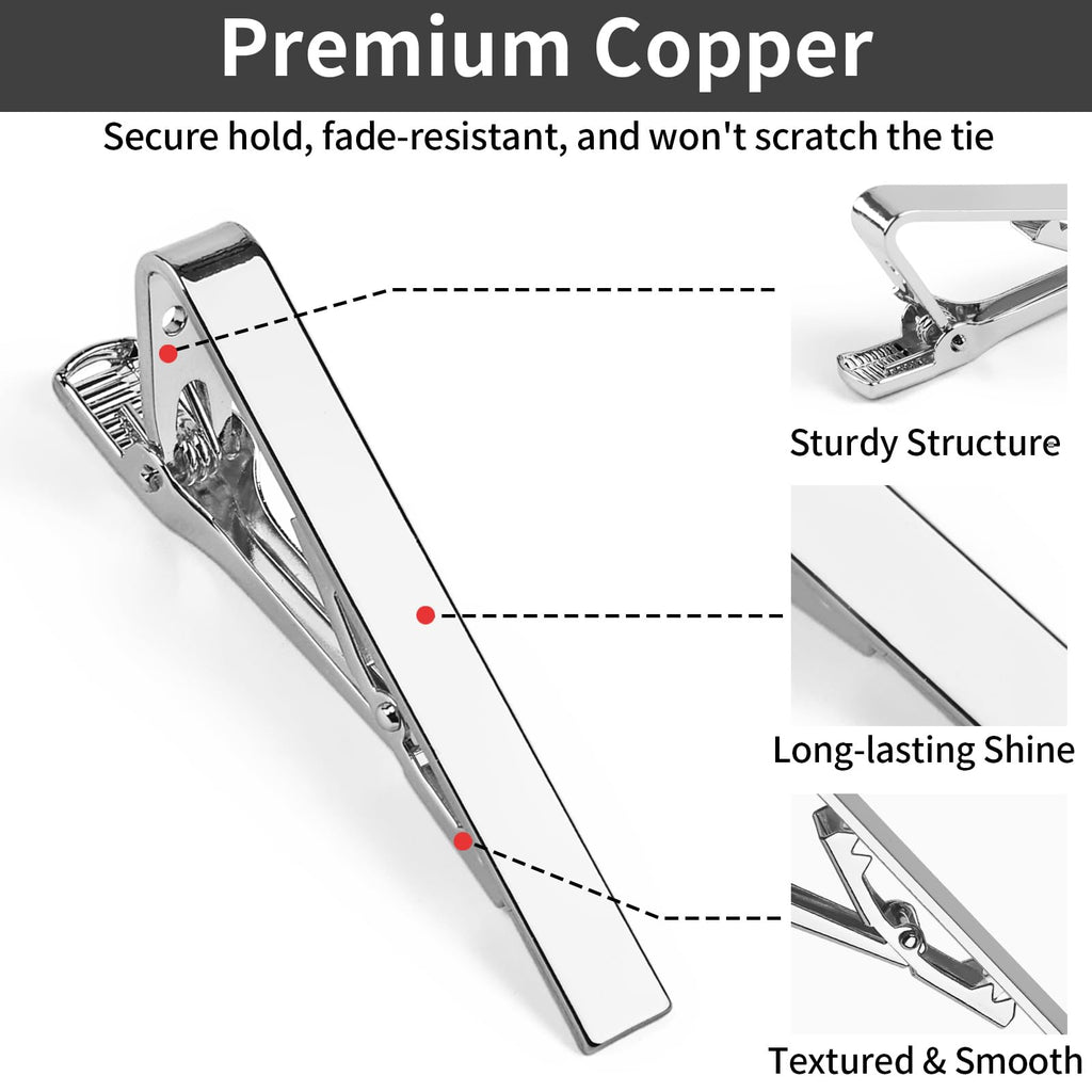 6 Pcs Tie Clips for Men, Classic Shiny & Glossy Tie Bar, Ideal for Father, Husband, Boyfriend, Business, Wedding, Tie Pins with Gift Box