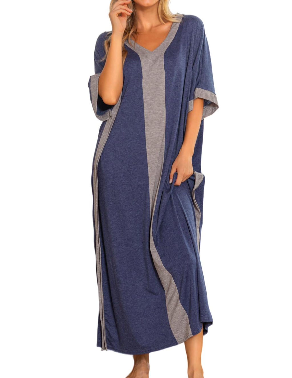 Women Nightgowns Cotton Caftan House Dress Short Sleeve Sleepwear Vacation Beach Moo Moos Dress with Pockets