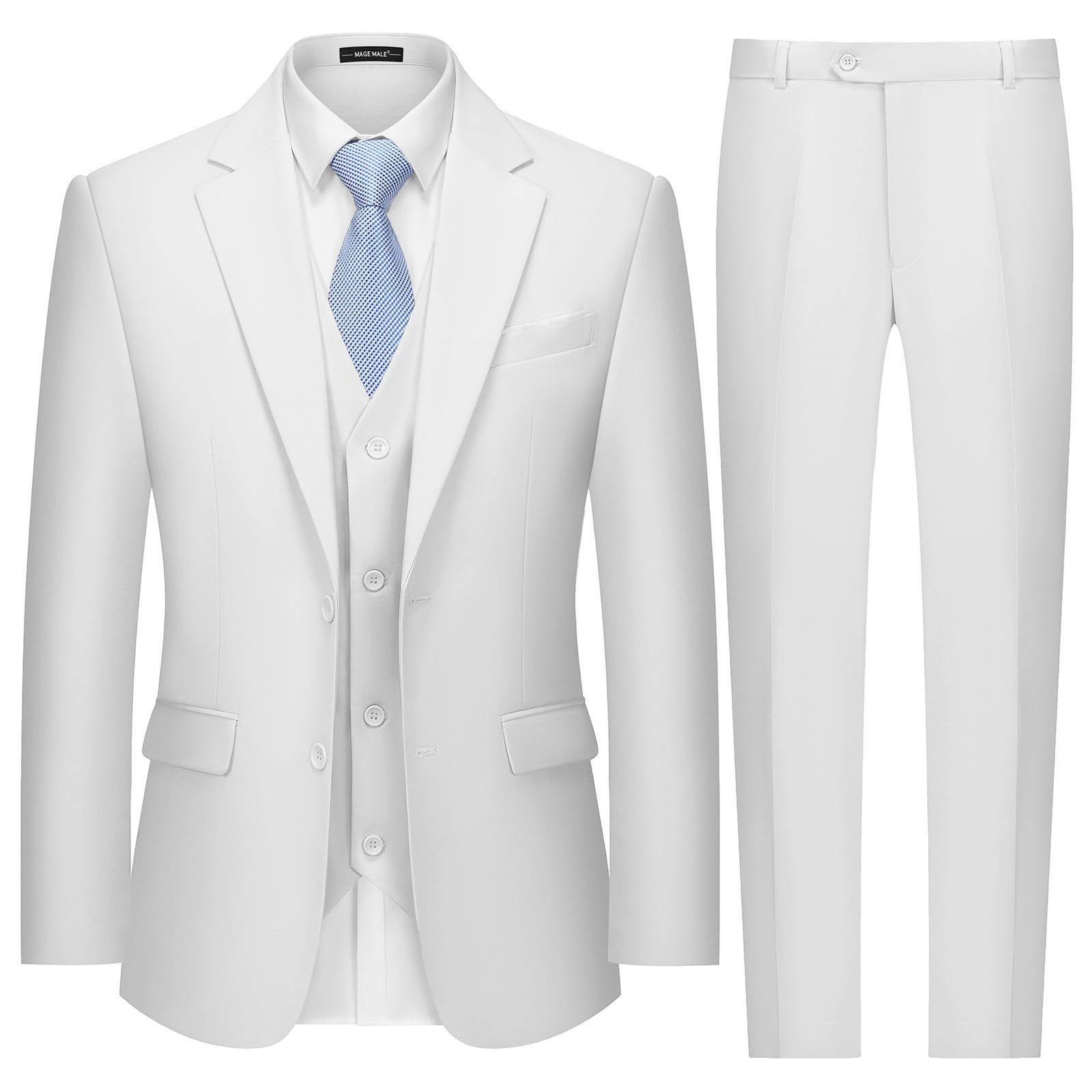 Mens Two Button 3-Piece Suits Slim Fit Tuxedo Set with Blazer Jacket Vest & Pants for Wedding Prom Business