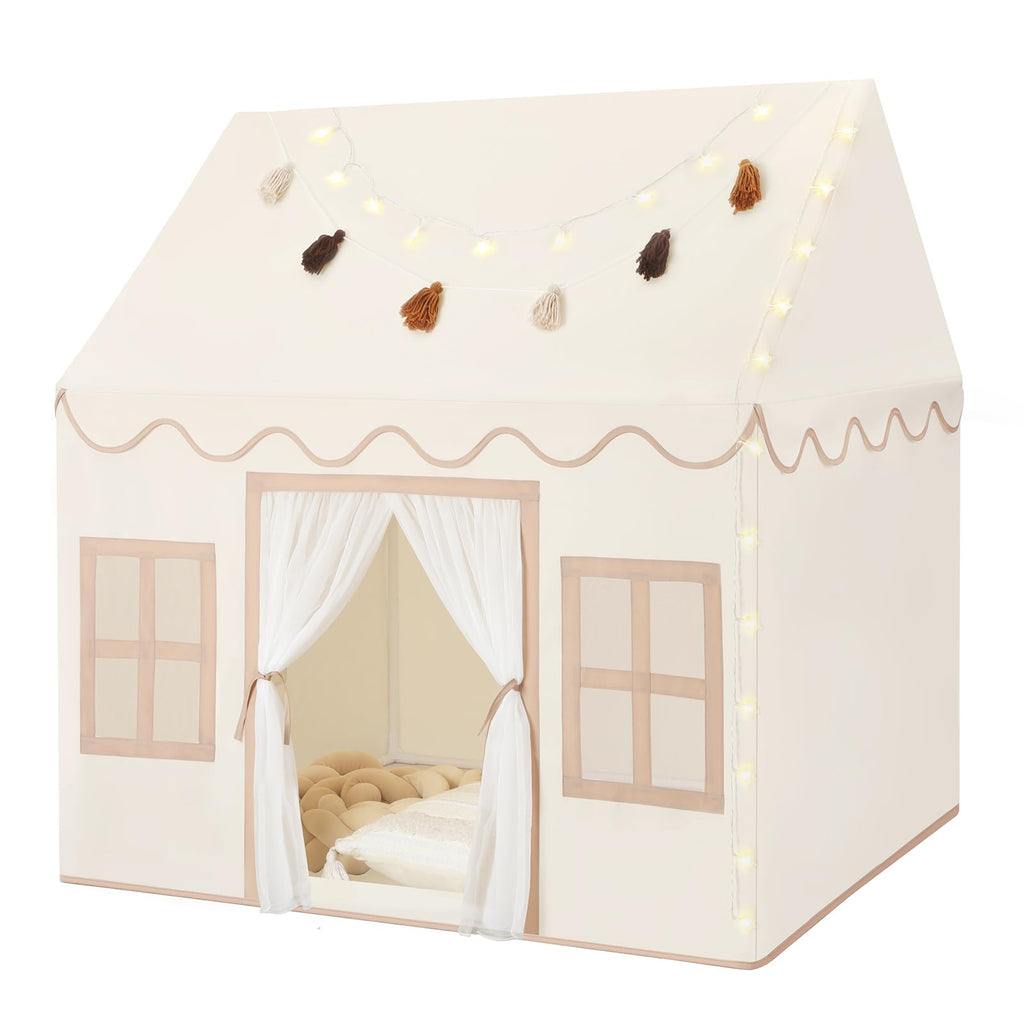 Kids Play Tent Indoor: with Mat, Tassel Garland, Star Lights - Girl Tent Indoor Playhouse for Kids Toys for Boy Girl Birthday Gift
