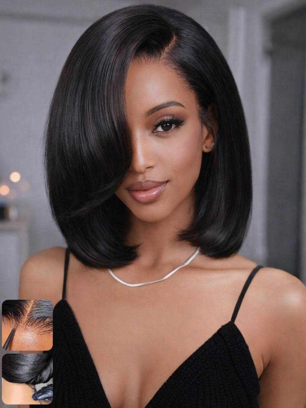 Golden Brown Highlight Glueless Yaki Straight Precut 7x5 Lace Front Wigs Human Hair Drawstring Ombre Pre Plucked Bleached Knots 30S Ready to Wear and Go Wig with Dark Roots 16Inch