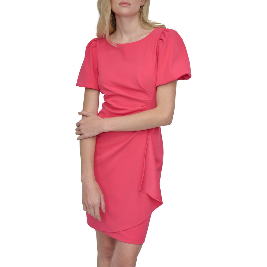 DKNY Women's Short Sleeve Boat Neck Side Ruched Dress
