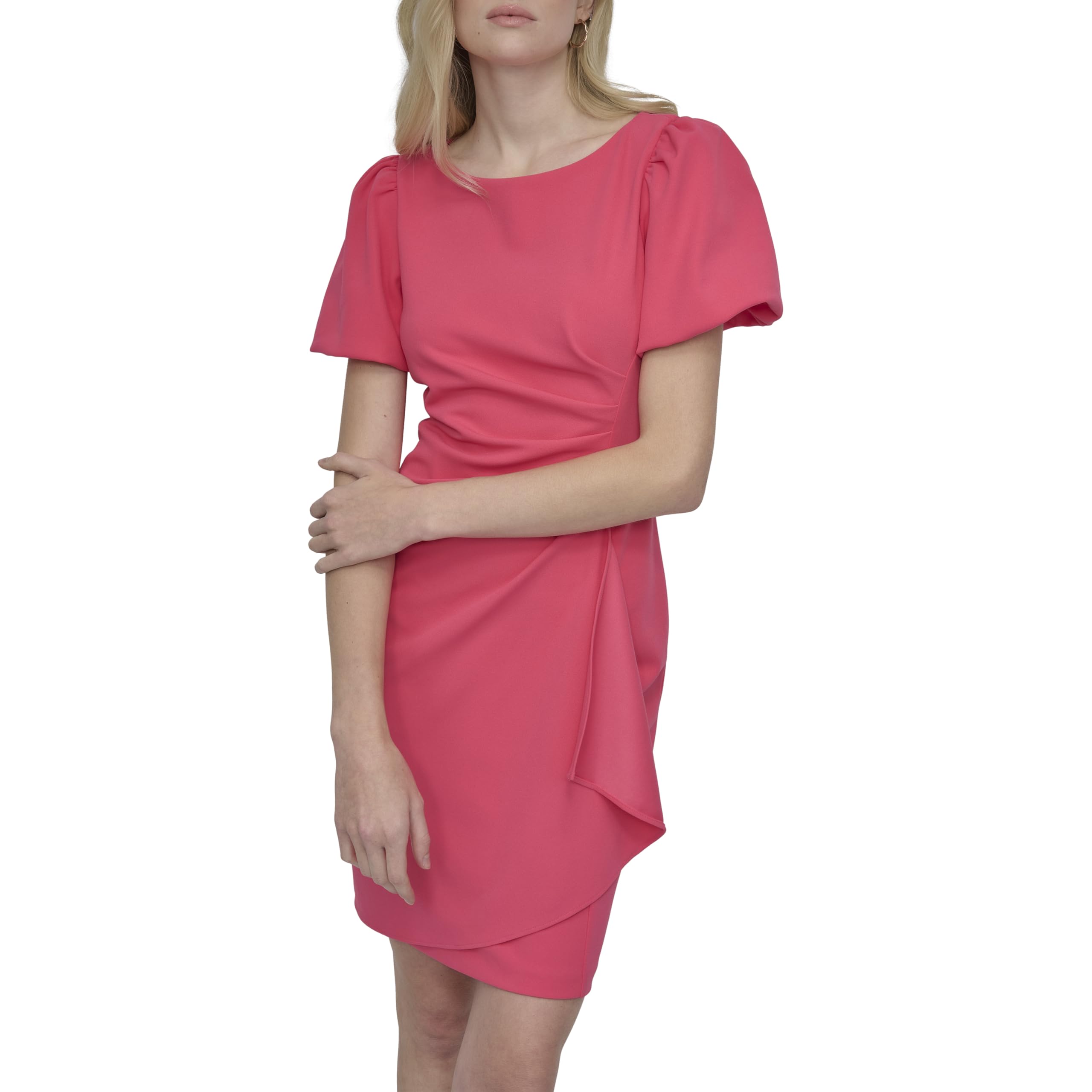 DKNY Women's Short Sleeve Boat Neck Side Ruched Dress