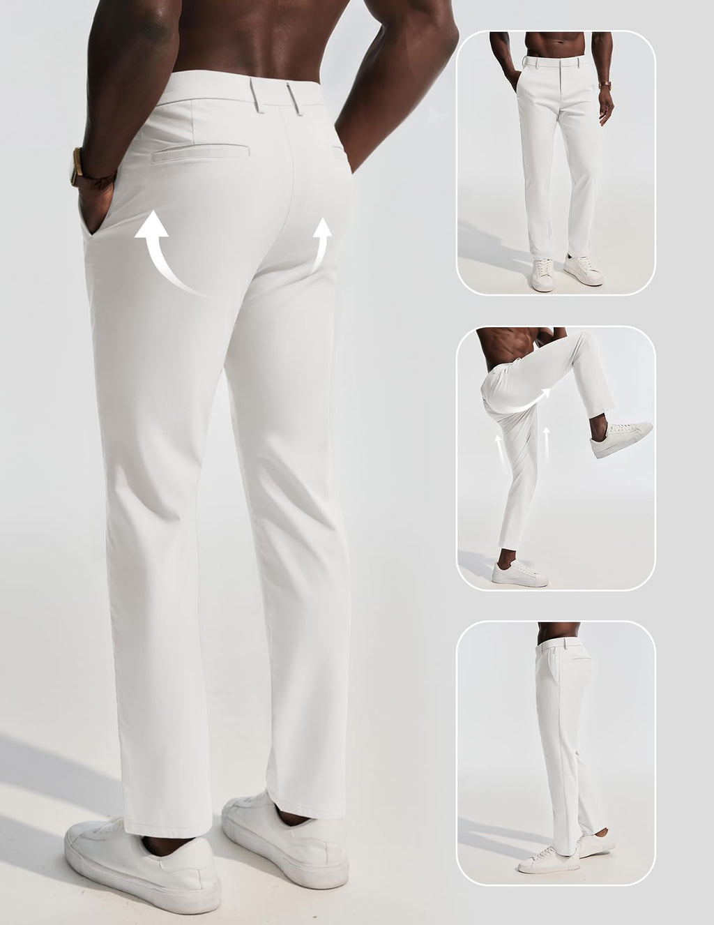 Mens Dress Pants 4-Way Stretch Tapered Trousers Extended Waist Dress Pant Casual Golf Pants